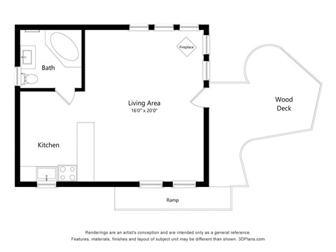 Floor plan for studio, 1 bath, 310 sqft